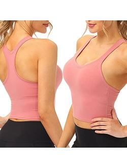 BOQ Sports Bra for Women, Wirefree Padded Yoga Bras Workout Running Fitness Crop Tank Tops with Built in Bra