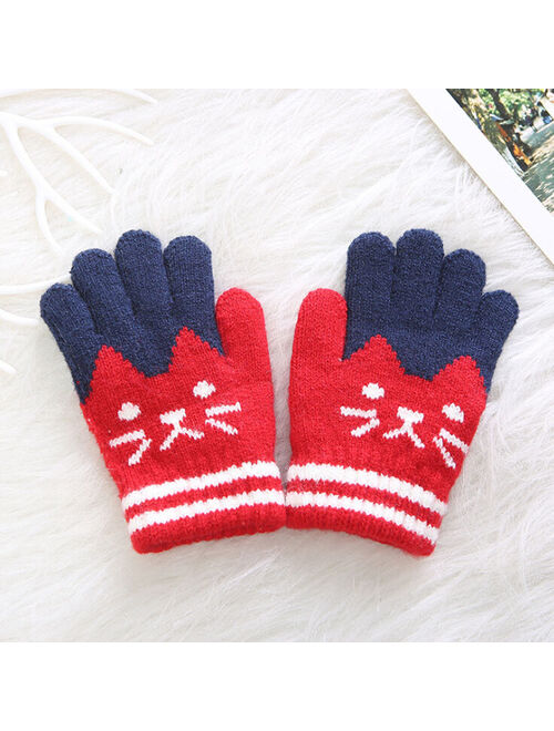 pudcoco 2019 Brand New Child Kids Baby Girls Boys Winter Knitted Gloves Cartoon Warm Mittens Toddlers Outdoor Cartoon Cats Cute Gloves