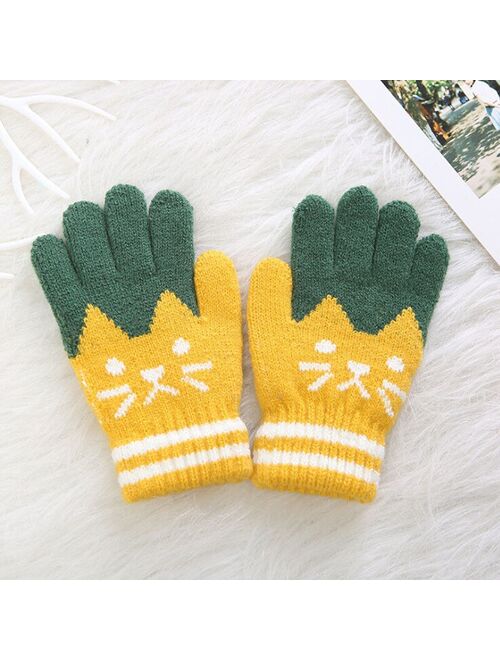 pudcoco 2019 Brand New Child Kids Baby Girls Boys Winter Knitted Gloves Cartoon Warm Mittens Toddlers Outdoor Cartoon Cats Cute Gloves