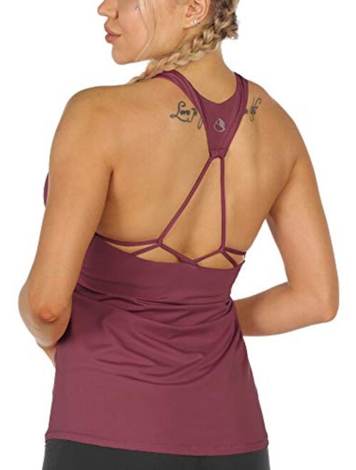 icyzone Women's Built in Bra Workout Tank Tops - Strappy Athletic Yoga Tops, Exercise Running Gym Shirts