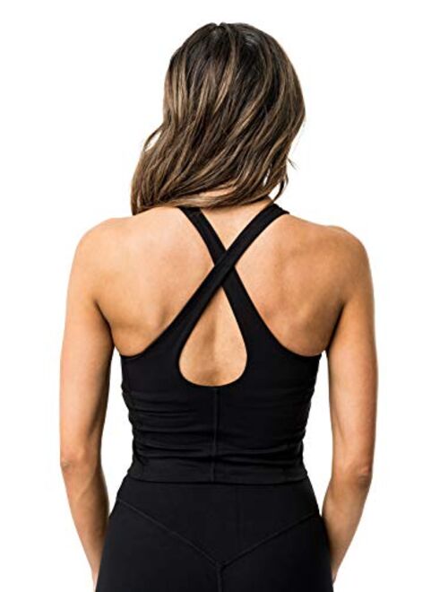 Kamo Fitness Ellyn Tank Top Crop Sports Bra for Women Soft Padded Built-in Bra Longline Yoga Running Workout