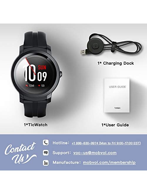 TicWatch E2 smartwatch with Built-in GPS 5ATM Waterproof 24h Heart Rate Monitoring Wear OS by Google Watch iOS and Android Compatible