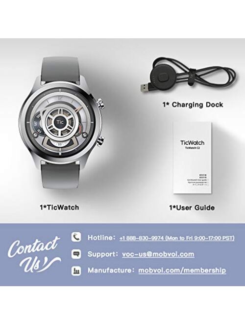 TicWatch C2 Smart Watch Classic Design Fashion smartwatch with All Day Heart Rate, GPS, NFC, Notifications and Alert, Compatible with Android and iOS (Platinum)