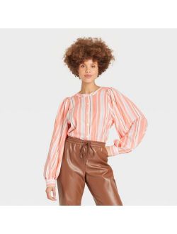 Women's Balloon Long Sleeve Button-Down Femme Top - A New Day™