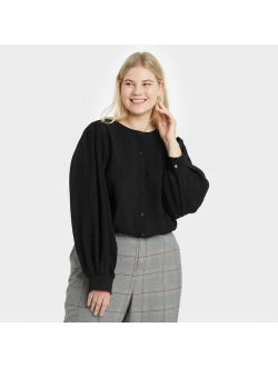 Women's Balloon Long Sleeve Button-Down Femme Top - A New Day™