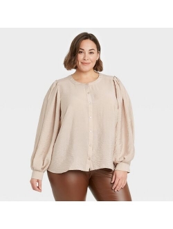 Women's Balloon Long Sleeve Button-Down Femme Top - A New Day™