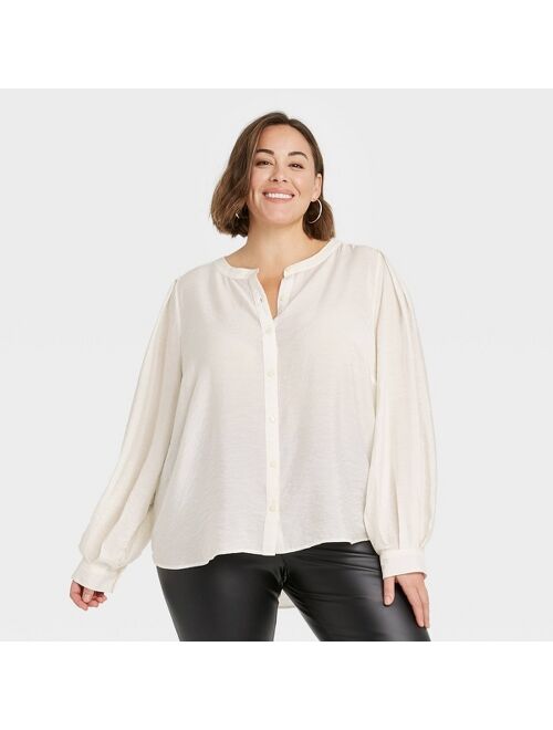 Women's Balloon Long Sleeve Button-Down Femme Top - A New Day™