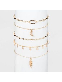 Moon and Snake Charm Multi Choker Set 5pc - Wild Fable Gold