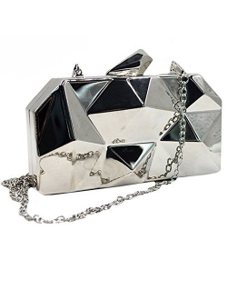 Reberomantic Goodbag Women Lattice Pattern Metal Handbag Chain Geometric Evening Clutch