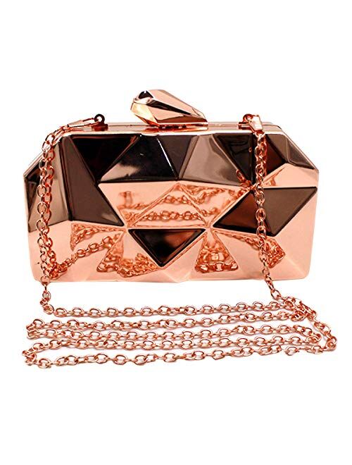 Reberomantic Goodbag Women Lattice Pattern Metal Handbag Chain Geometric Evening Clutch