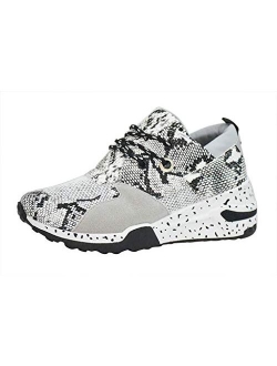 LUCKY STEP Women's Leopard Colorblock lace up Sneakers Cosy Chunky Climbing Hiking Running Shoes.