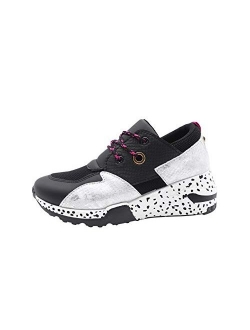 LUCKY STEP Women's Leopard Colorblock lace up Sneakers Cosy Chunky Climbing Hiking Running Shoes.