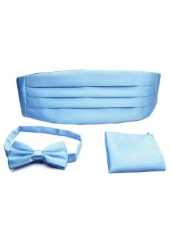 PenSee Mens Formal Solid Pre-tied Bow Tie & Pocket Square & Cummerbund Set