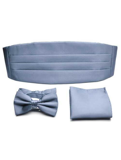 PenSee Mens Formal Solid Pre-tied Bow Tie & Pocket Square & Cummerbund Set