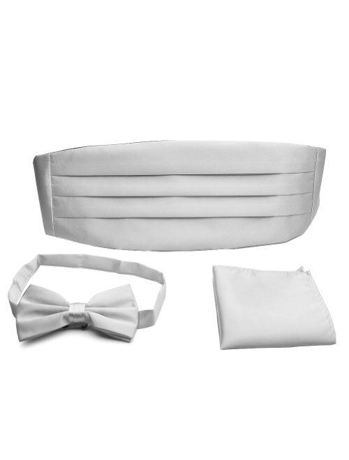 PenSee Mens Formal Solid Pre-tied Bow Tie & Pocket Square & Cummerbund Set