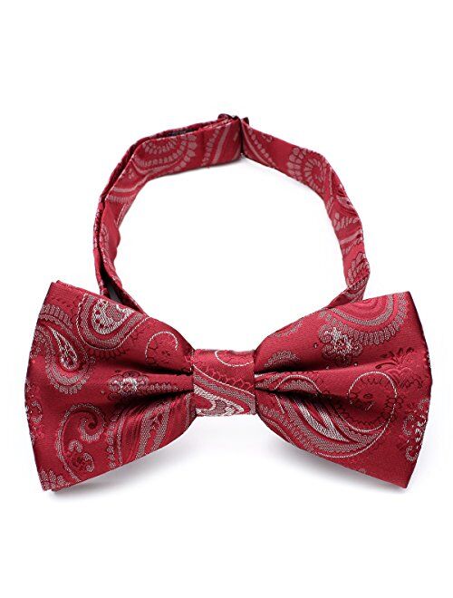 PenSee Mens Paisley Jacquard Silk Formal Bow Tie & Pocket Square & Cummerbund Set