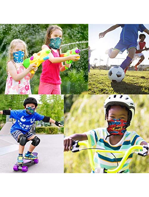 LOZACHE 2pcs Multifunction Kids Face Mask Bandanas Adjustable Breathable Neck Gaiter for Boys Girls UV Protection Cooling Childrens Face Scarf Cover for Cycling Fishing O