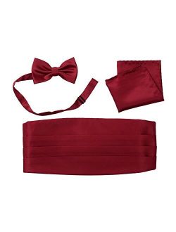 Cummerbund Bow Tie Pocket Square Handkerchief Set Salutto Formal Solid Color