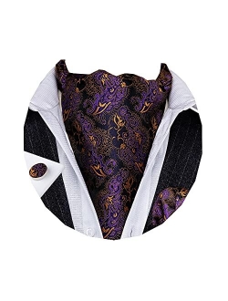 Barry.Wang Mens Cravat Tie Silk Ascot Paisley Scarf Self Ties Pocket Square Cufflinks Set Dress Wedding