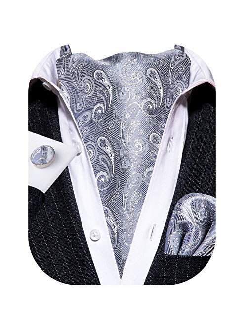 Barry.Wang Mens Cravat Tie Silk Ascot Paisley Scarf Self Ties Pocket Square Cufflinks Set Dress Wedding