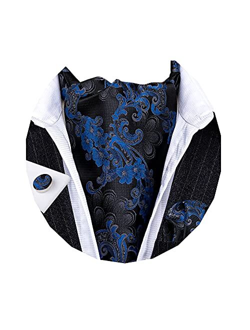 Barry.Wang Mens Cravat Tie Silk Ascot Paisley Scarf Self Ties Pocket Square Cufflinks Set Dress Wedding