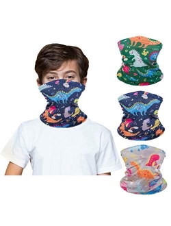 [3 Pack] Kids Face Bandanas Neck Gaiter, Reusable Mask Scarf Washable Fabric Cloth Balaclava for 3-12 Years Boys Girls