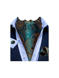 DiBanGu Cravat Ties For Men Plaids Paisley Ascot Scarf Tie with Pocket Square Cufflinks Wedding Party