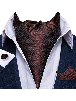 DiBanGu Cravat Ties For Men Plaids Paisley Ascot Scarf Tie with Pocket Square Cufflinks Wedding Party