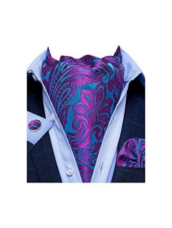 DiBanGu Cravat Ties For Men Plaids Paisley Ascot Scarf Tie with Pocket Square Cufflinks Wedding Party