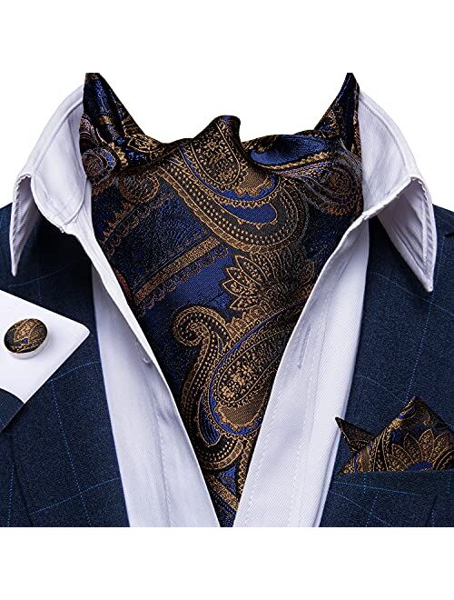 DiBanGu Cravat Ties For Men Plaids Paisley Ascot Scarf Tie with Pocket Square Cufflinks Wedding Party