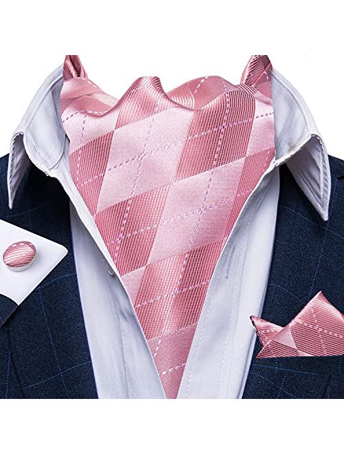 DiBanGu Cravat Ties For Men Plaids Paisley Ascot Scarf Tie with Pocket Square Cufflinks Wedding Party