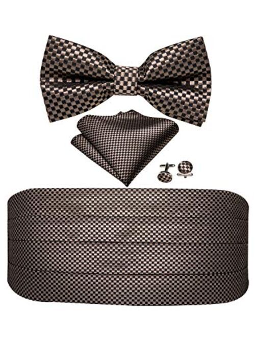 Barry.Wang Men Paisley Cummerbund and Pre-tied Bow Tied with Pocket Square Silk Satin Belt