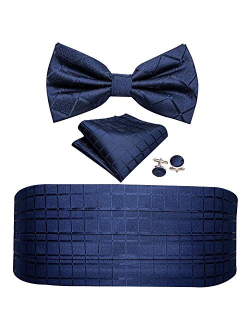 Barry.Wang Men Paisley Cummerbund and Pre-tied Bow Tied with Pocket Square Silk Satin Belt