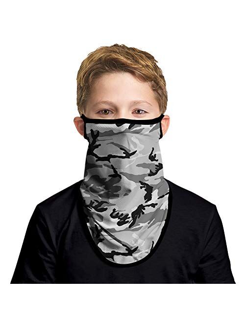 JOEYOUNG Kids Face Mask Bandanas with Ear Loops Neck Gaiter Skull Mask UV Sun Mask Dust Half Face Mask for Cycling, 4-13 Years Boys/Girls/Children/Youth Mask for Outdoor,