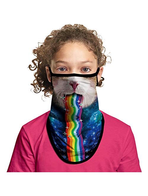 JOEYOUNG Kids Face Mask Bandanas with Ear Loops Neck Gaiter Skull Mask UV Sun Mask Dust Half Face Mask for Cycling, 4-13 Years Boys/Girls/Children/Youth Mask for Outdoor,