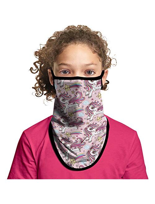 JOEYOUNG Kids Face Mask Bandanas with Ear Loops Neck Gaiter Skull Mask UV Sun Mask Dust Half Face Mask for Cycling, 4-13 Years Boys/Girls/Children/Youth Mask for Outdoor,