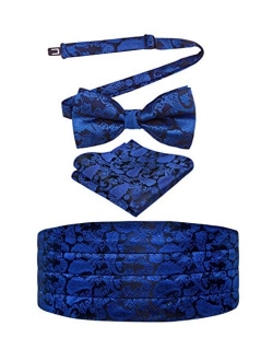 Alizeal Mens Paisley/Solid Pre-tied Party Adjustable Bow Tie, Cummerbund and Pocket Square Gift Set