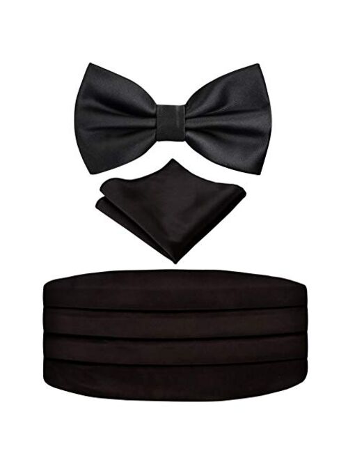 Alizeal Mens Paisley/Solid Pre-tied Party Adjustable Bow Tie, Cummerbund and Pocket Square Gift Set