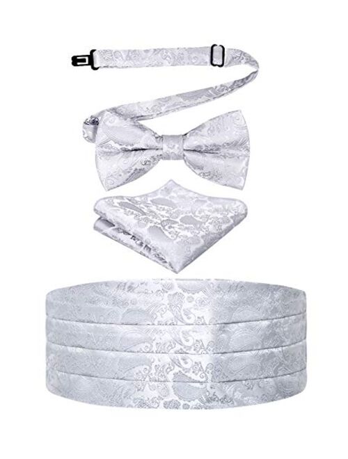 Alizeal Mens Paisley/Solid Pre-tied Party Adjustable Bow Tie, Cummerbund and Pocket Square Gift Set