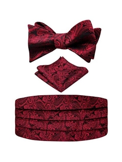 Alizeal Men's Paisley Cummerbund and UNTIED Bow Tie Hanky Set