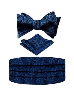 Alizeal Men's Paisley Cummerbund and UNTIED Bow Tie Hanky Set