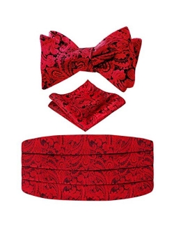 Alizeal Men's Paisley Cummerbund and UNTIED Bow Tie Hanky Set