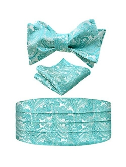 Alizeal Men's Paisley Cummerbund and UNTIED Bow Tie Hanky Set