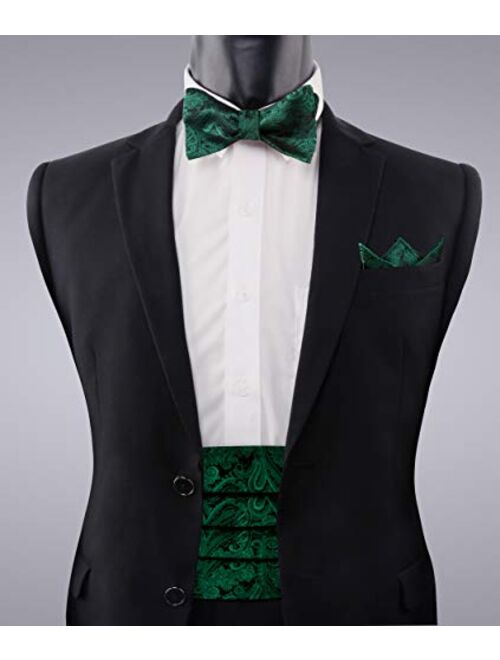 Alizeal Men's Paisley Cummerbund and UNTIED Bow Tie Hanky Set