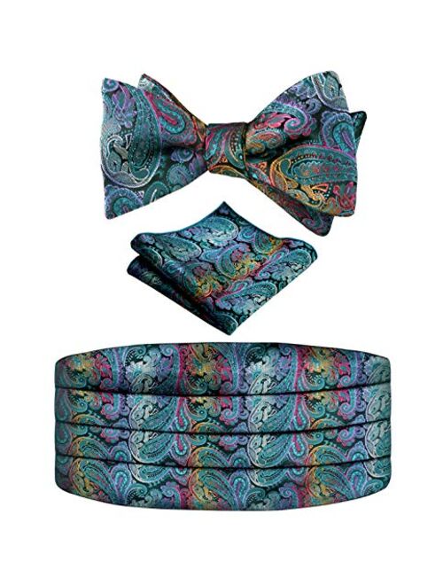 Alizeal Men's Paisley Cummerbund and UNTIED Bow Tie Hanky Set