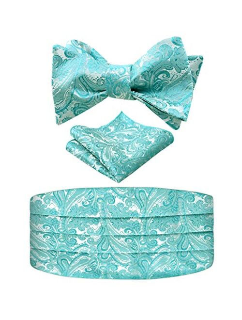 Alizeal Men's Paisley Cummerbund and UNTIED Bow Tie Hanky Set