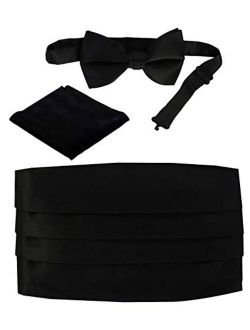 Men's Adjustable Satin And Paisley Cummerbund Set With Formal Bow Tie and Pocket Square