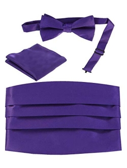 Men's Adjustable Satin And Paisley Cummerbund Set With Formal Bow Tie and Pocket Square