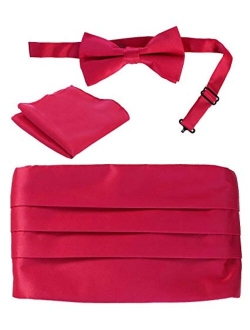 Men's Adjustable Satin And Paisley Cummerbund Set With Formal Bow Tie and Pocket Square