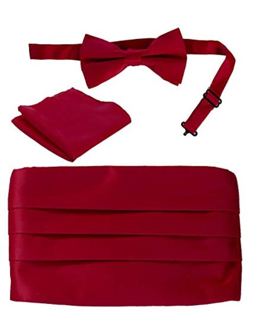 Gioberti Men's Adjustable Satin And Paisley Cummerbund Set With Formal Bow Tie and Pocket Square